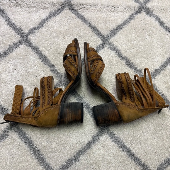 Freebird By Steven Axel Strap Heeled Braided Leather Sandals Chunk Heel Womens 7 - Picture 7 of 10